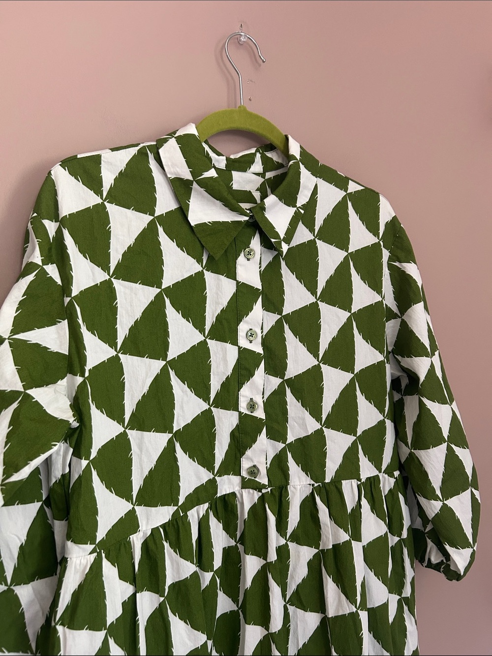 Anthropologie Maeve The Bettina Tiered Shirt Dress Green Geometric Boho Size L - Picture 7 of 10